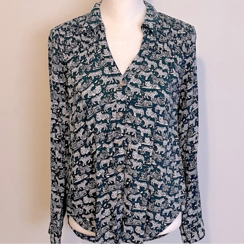 Maeve tiger print button down shirt